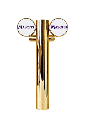 Two-Way Beta Beer Font in gold finish on transparent background