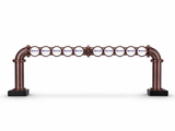 Brewhouse 10-way bridge in brushed Antique Copper, Clamp On with black bases, Masons badges, shown without taps or handles