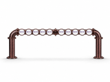 Brewhouse 10-way bridge in brushed Antique Copper, Through the Bar with circular flange feet, Masons badges, shown without taps or handles