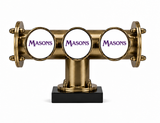 Brewhouse 3-way Lowline T-bar in antique brass clamp mounting with Masons badge logos