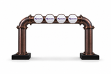 Brewhouse 4-way bridge in brushed Antique Copper, Clamp On with black bases, Masons badges, shown without taps or handles