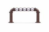 Brewhouse 5-way bridge in brushed Antique Copper, Through the Bar with circular flange feet, Masons badges, shown without taps or handles