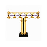 Harry Mason Brewhouse 5-way T-bar in gold with Masons badges and black clamp-on base, shown without taps