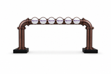 Brewhouse 6-way bridge in brushed Antique Copper, Clamp On with black bases, Masons badges, shown without taps or handles