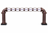 Brewhouse 8-way bridge in brushed Antique Copper, Clamp On with black bases, Masons badges, shown without taps or handles, plain white background