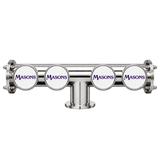 Brewhouse Lowrider four-way chrome drinks tower with bolted end flanges and four Masons badges