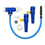 Harry Mason double flexible ale extractor with blue tube, two blue extractor bodies, black float, double outlet and fittings on white.