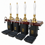 Four-pull beer engine – brass and mahogany with white ceramic handles