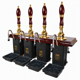 Four-pull beer engine – brass and mahogany with wooden truncheon handles