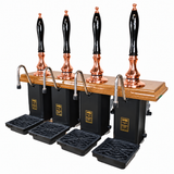 Four-pull beer engine in copper and oak with black handles