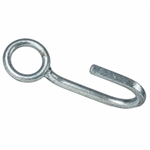 Galvanised steel open cellar hook on a white background