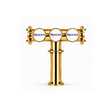 Harry Mason Brewhouse 3-way T-bar in brilliant gold, through-the-bar mounting, Masons badge logos, shown without taps