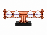 Harry Mason Brewhouse 4-way Lowline beer font in copper, clamp-on mounting, with four Masons badges, shown without taps