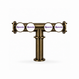 Harry Mason Brewhouse 4-way T-bar beer font in antique brass, through-the-bar mounting, with Masons badges, shown without taps