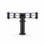 Harry Mason Brewhouse 4-way T-bar beer font in black, through-the-bar mounting, with Masons badges, shown without taps