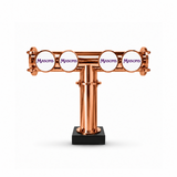 Harry Mason Brewhouse 4-way T-bar beer font in copper, clamp-on mounting, with Masons badges, shown without taps
