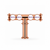 Harry Mason Brewhouse 4-way T-bar beer font in copper, through-the-bar mounting, with Masons badges, shown without taps