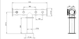 Harry Mason Brewhouse 4-way T-bar through-the-bar drawing showing 515 mm horizontal span and 317.5 mm outlet centreline height; clamp-on adds 50 mm vertically