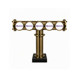 Harry Mason Brewhouse 5-way T-bar beer font in antique brass, clamp-on mounting, with Masons badges, shown without taps