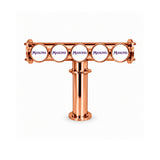 Harry Mason Brewhouse 5-way T-bar beer font in copper, through-the-bar mounting, with Masons badges, shown without taps