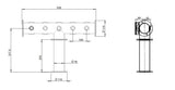 Harry Mason Brewhouse 5-way T-bar through-the-bar drawing showing 535 mm horizontal span and 317.5 mm outlet centreline height; clamp-on adds 50 mm vertically