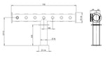 Harry Mason Brewhouse 7-way T-bar through-the-bar drawing showing 735 mm horizontal span and 317.5 mm outlet centreline height; clamp-on adds 50 mm vertically