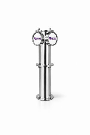 Harry Mason Brewhouse Beta twin beer font in Chrome, through-the-bar mounting, with Masons badges