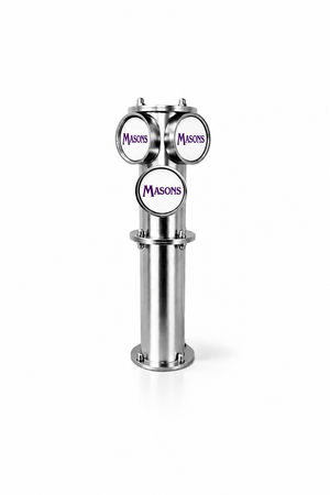 Harry Mason Brewhouse Gamma triple beer font in Chrome, through-the-bar mounting, with Masons badges