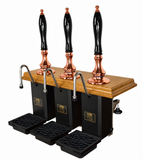 Three-Pull Shakespeare Cylinderless Beer Engine – copper and oak with black shaped handles