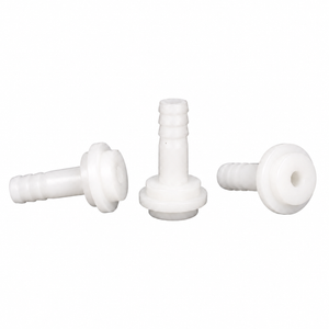 Three-quarter-inch to three-eighth-inch plain plastic hose tail shown from three angles